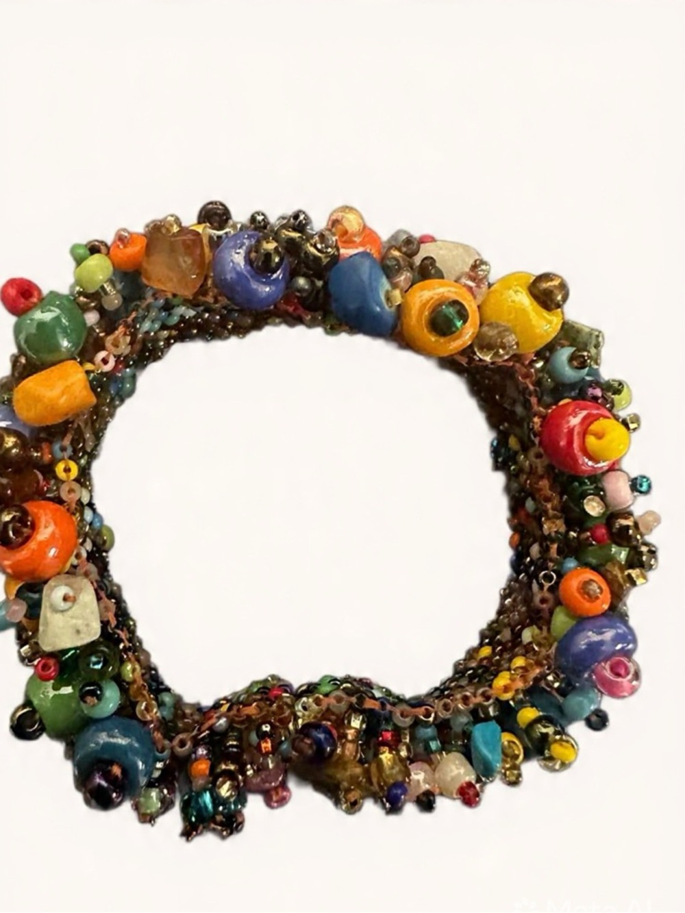 Artisan Multi-Color Chunky Beaded Cuff Bracelet - Picture 2 of 4
